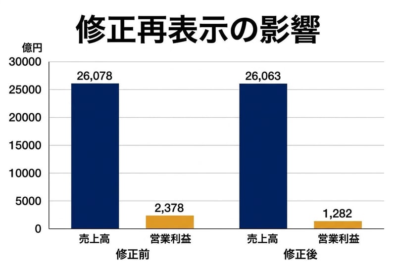 2025年3月期の修正前後の比較（億円）
