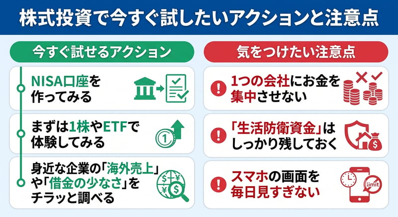 株式投資で今すぐ試したいアクションと注意点