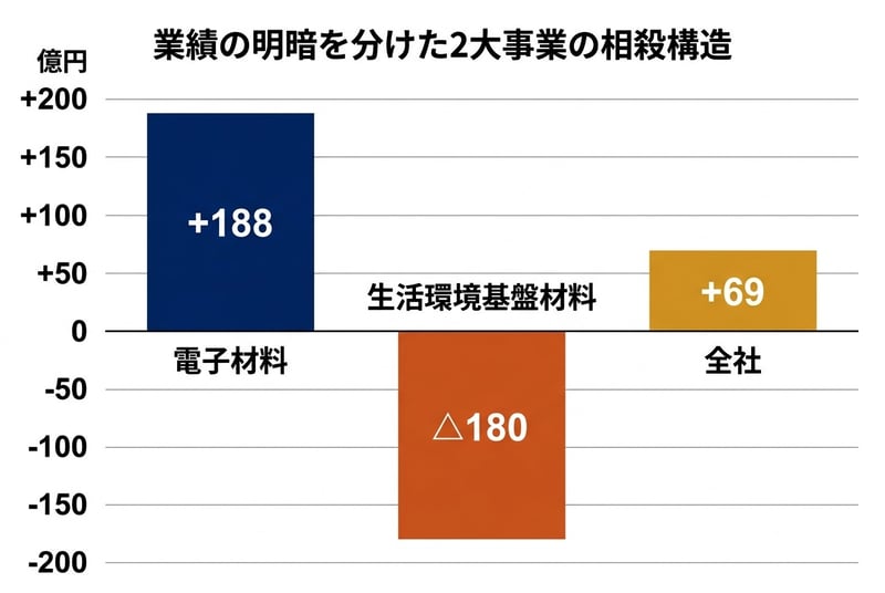 業績の明暗を分けた2大事業の相殺構造