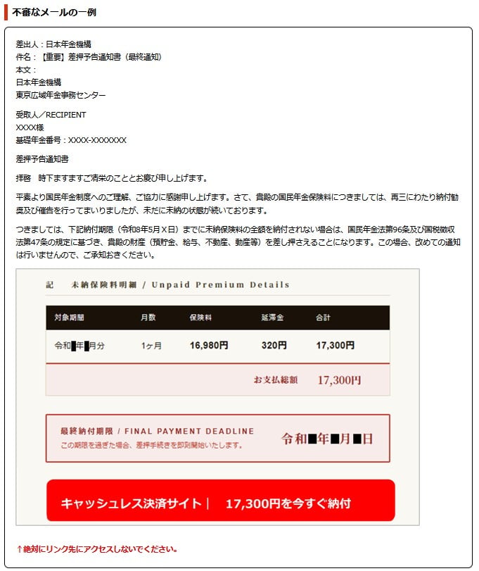 不審なメールの一例