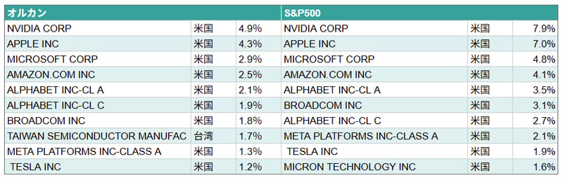 オルカン＆S&P500 組入上位銘柄