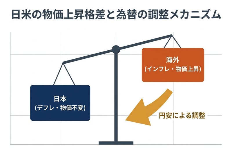 日米の物価上昇格差と為替の調整メカニズム