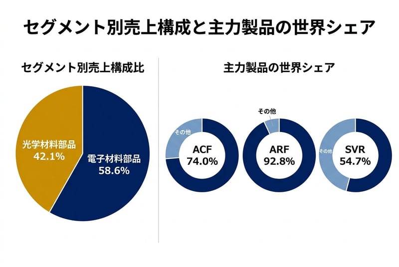 セグメント別売上構成と主要製品の世界シェア