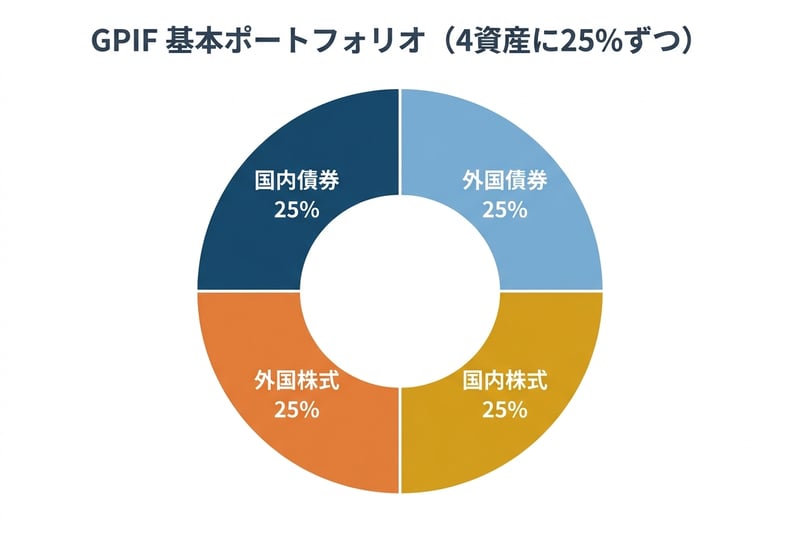 GPIF 基本ポートフォリオ（4資産に25%ずつ）