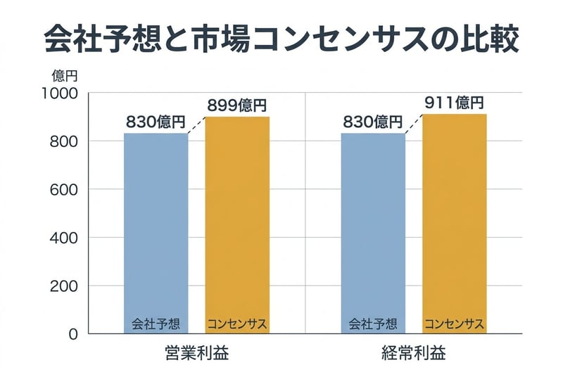 会社予想と市場コンセンサスの比較（2027年3月期通期・単位：億円）